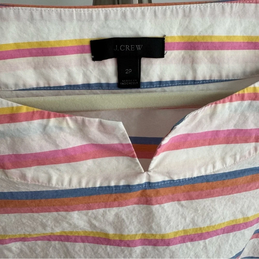 J. Crew Cinched Waist Cropped Sorbet Stripe Cotton Top Size 2P
